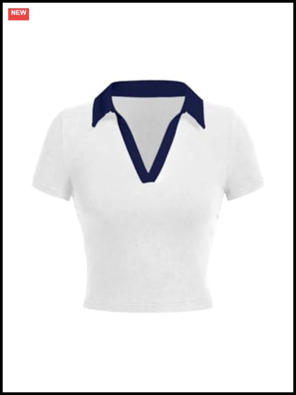 Women's V Neck Polo Collared Crop Top Short Sleeve Ringer Tee